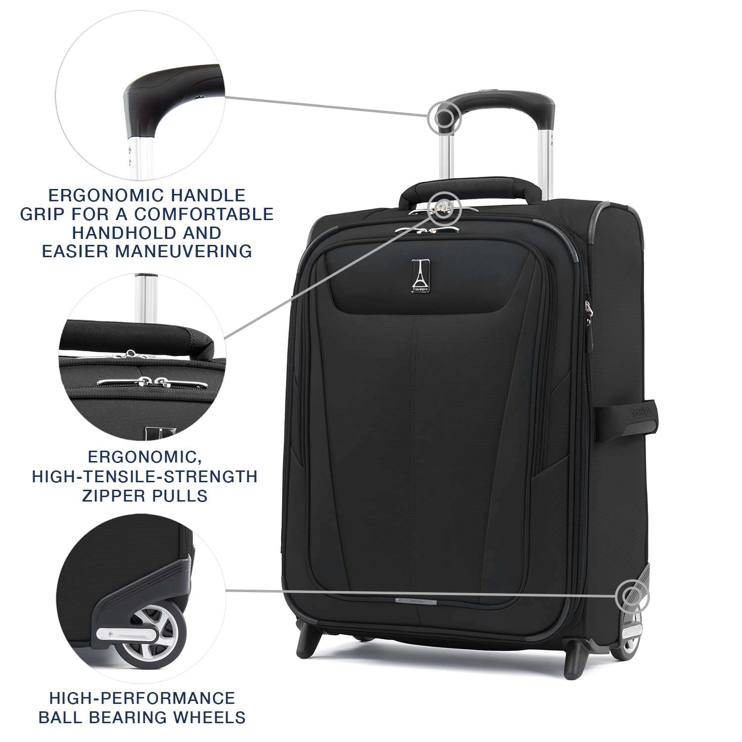 Travelpro Maxlite 5 Softside Expandable Upright 2 Wheel Luggage, Lightweight Suitcase, Men and Women Black Carry On 20 Inch U4
