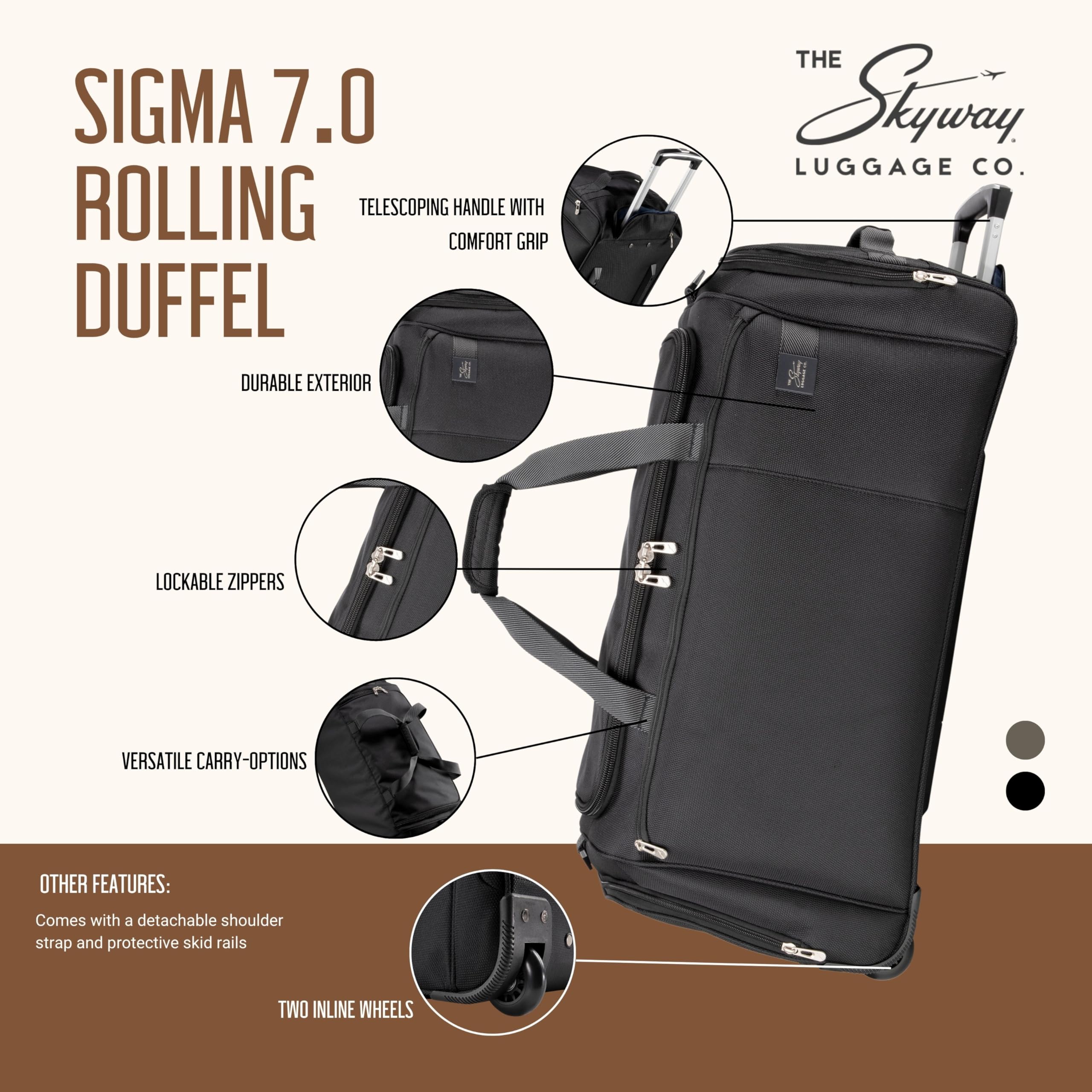 Skyway Luggage Sigma 7.0 Softside Rolling Duffel Bag  Extra Large Wheeled Travel Duffle with Telescoping Handle & Side Pockets, Ideal for Long Trips, Men and Women ( Black , 28" Rolling Duffel Bag ) Black 28 Rolling Duffel Bag U1