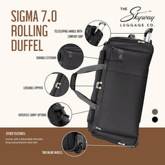 Skyway Luggage Sigma 7.0 Softside Rolling Duffel Bag  Extra Large Wheeled Travel Duffle with Telescoping Handle & Side Pockets, Ideal for Long Trips, Men and Women ( Black , 28" Rolling Duffel Bag ) Black 28 Rolling Duffel Bag U1