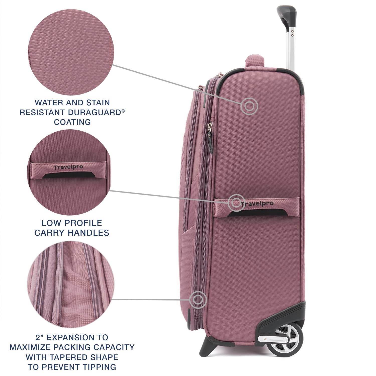 Travelpro Maxlite 5 Softside Expandable Upright 2 Wheel Luggage, Lightweight Suitcase, Men and Women Dusty Rose Pink Carry On 22 Inch U4
