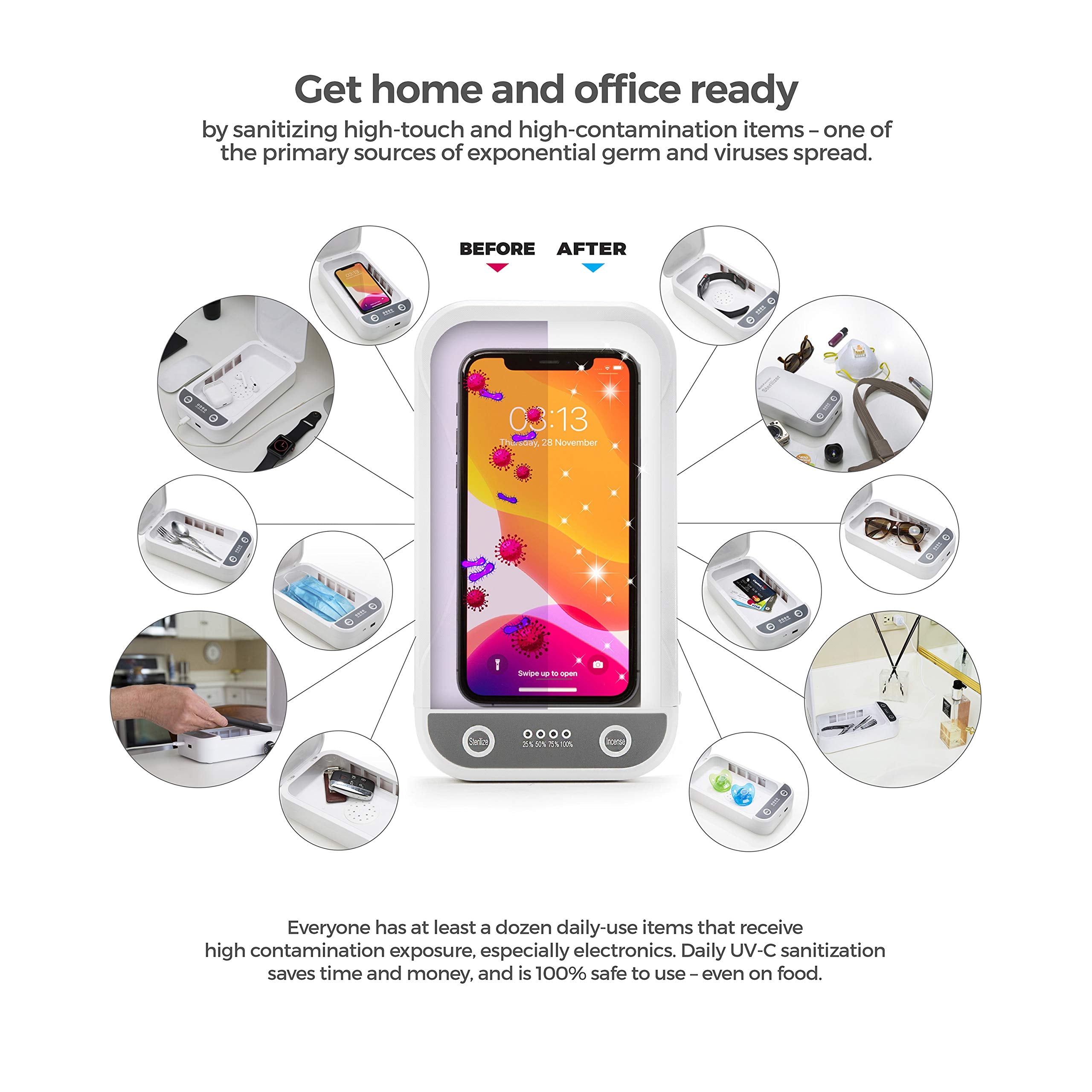 Travelon Portable UV Sanitizer Box ( White , One Size ) White One Size U3