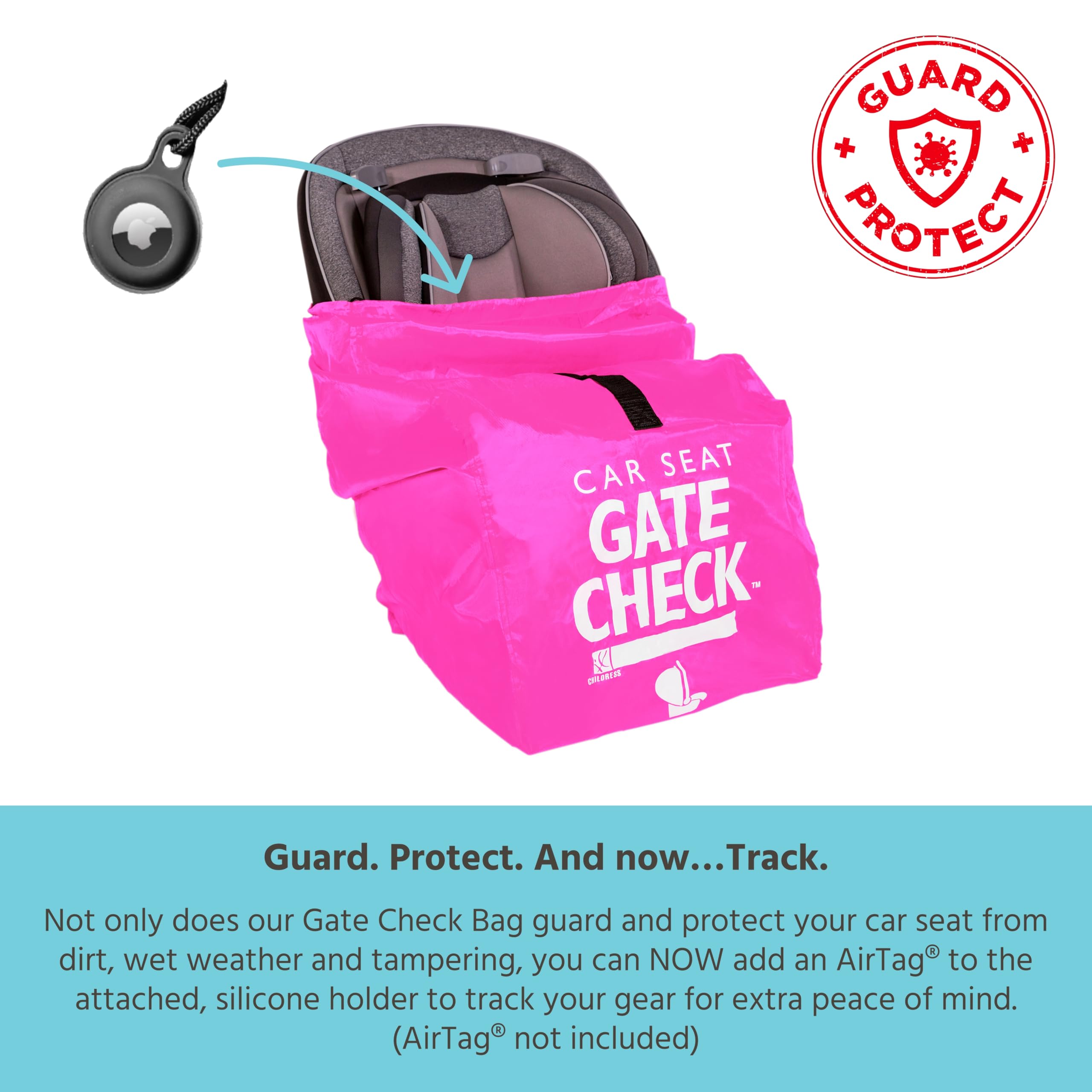J.L. Childress Gate Check Bag for Car Seats - Air Travel Bag - Fits Convertible Car Seats, Infant carriers & Booster Seats ( Neon Pink , One Size ) Neon Pink One Size U2