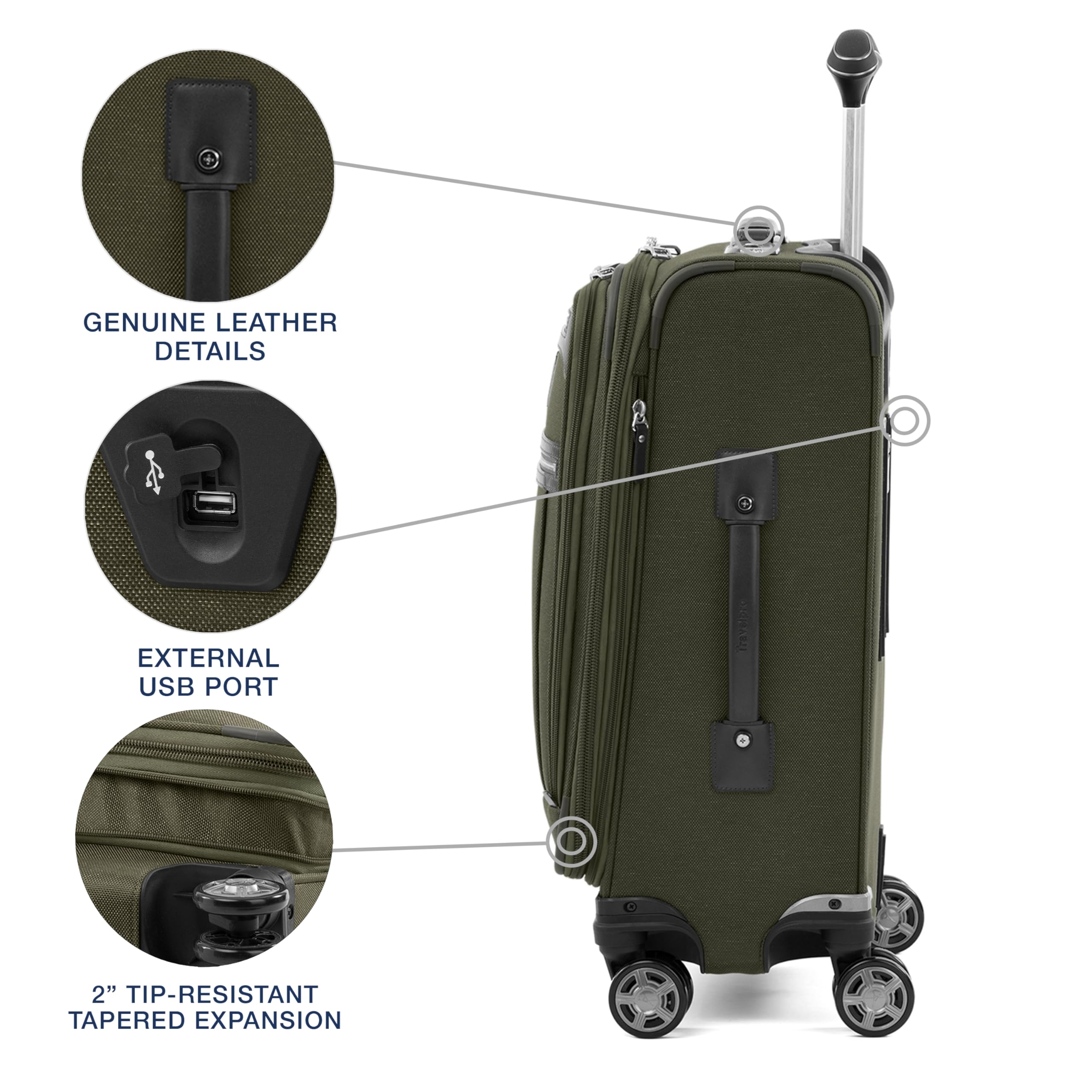 Travelpro Platinum Elite Softside Expandable Checked Luggage, 8 Wheel Spinner Large Suitcase, TSA Lock, Men and Women ( Pilot Green , Carry-On 21-Inch ) Pilot Green Carry On 21 Inch U1