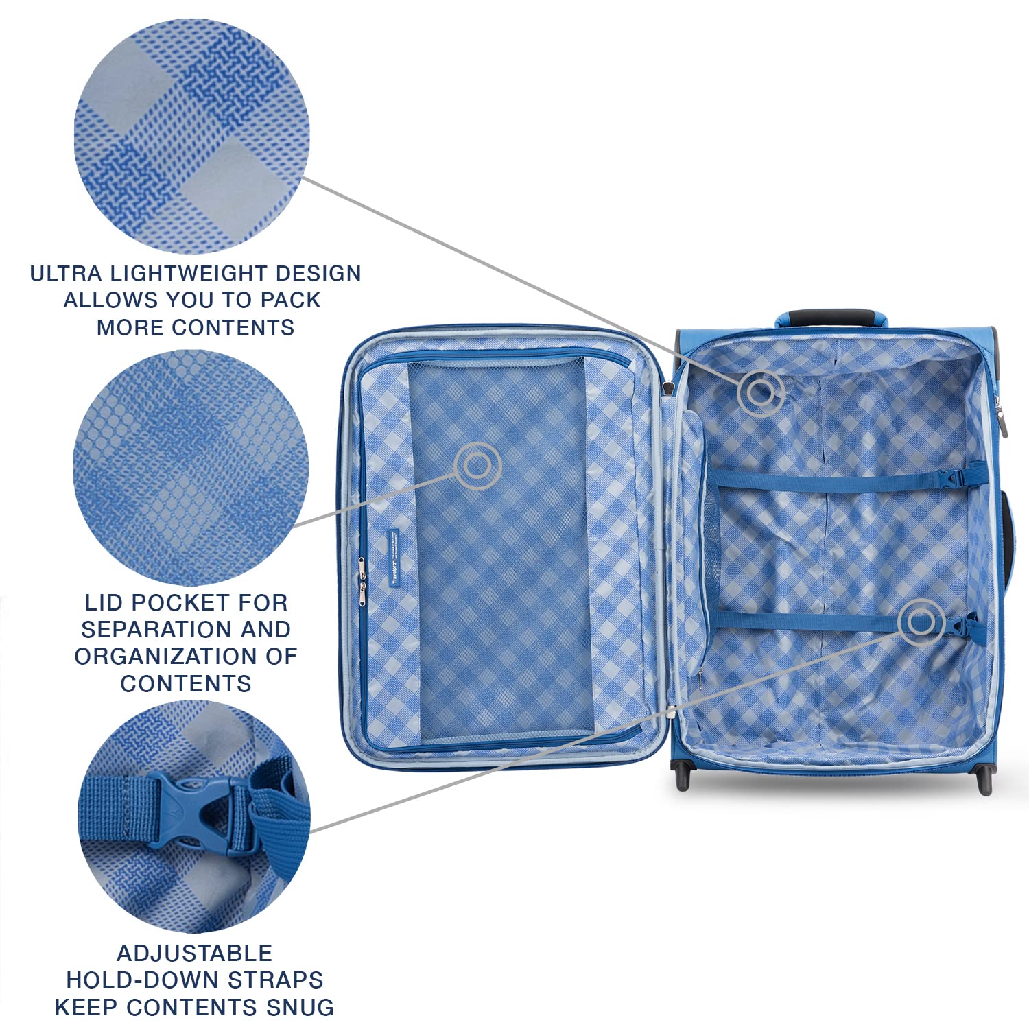 Travelpro Maxlite 5 Softside Expandable Upright 2 Wheel Luggage, Lightweight Suitcase, Men and Women ( Azure Blue , Checked-Medium 26-Inch ) Azure Blue Checked Medium 26 Inch U5