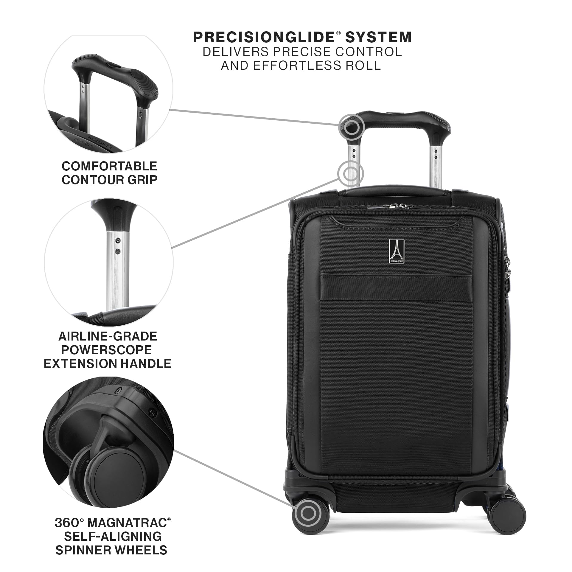 Travelpro Versapack + Lightweight Softside Expandable Checked Luggage, 8 Spinner Suitcase, TSA Lock, Men and Women ( Black , Compact Carry On ) Black Compact Carry On U2