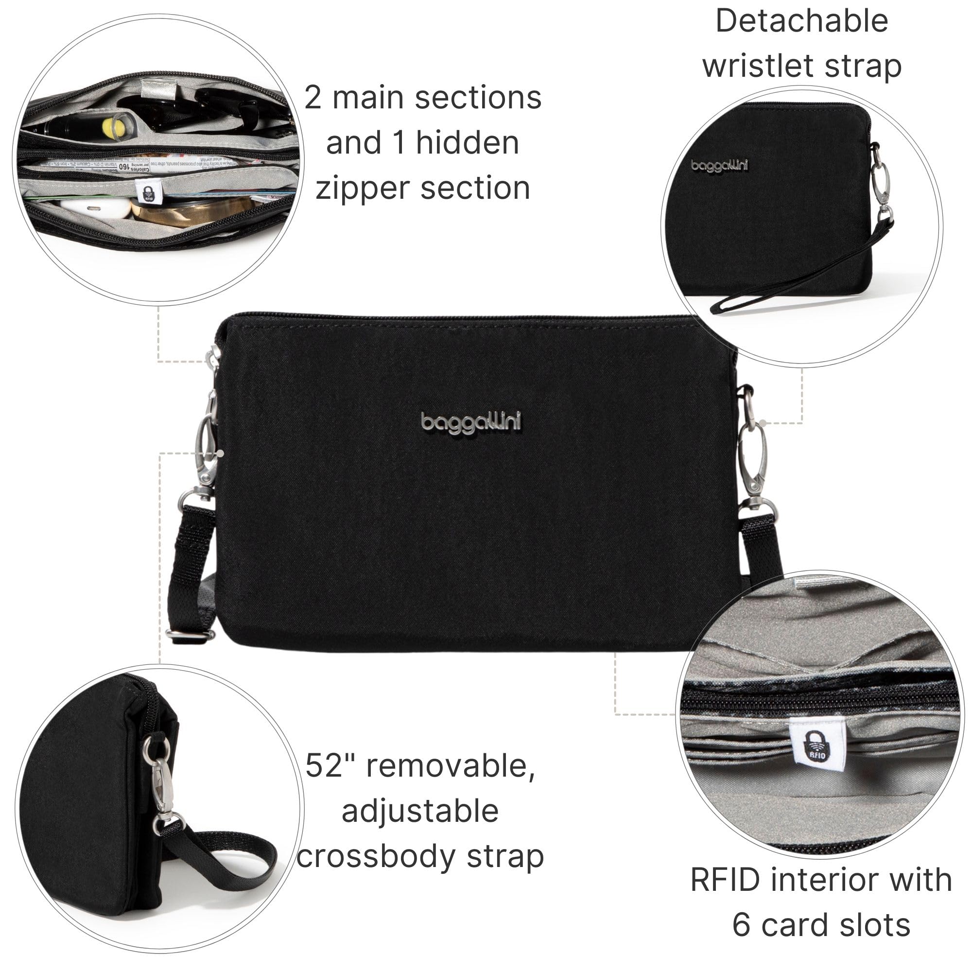 Baggallini The Only Mini Bag ( Black , One Size ) Black One Size U1