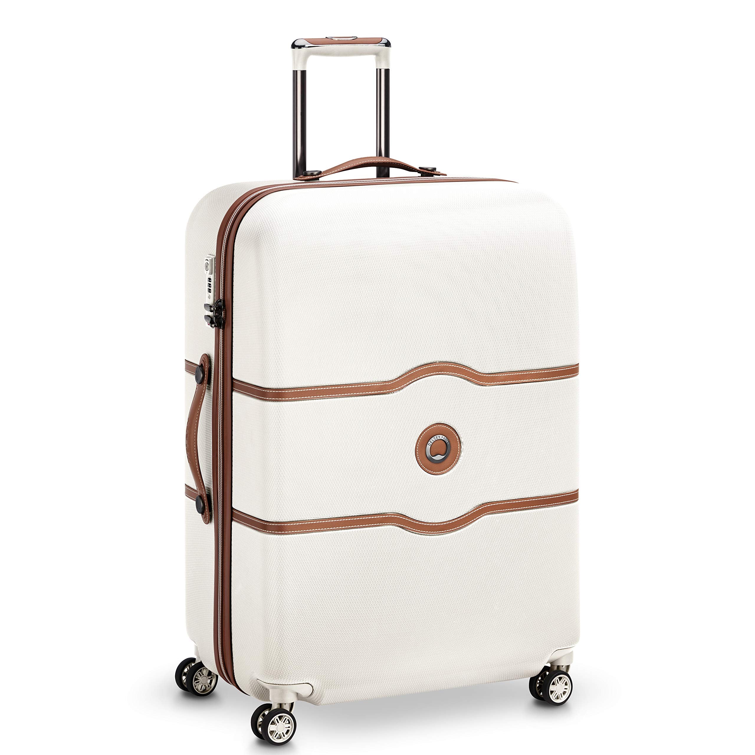 DELSEY Paris Chatelet Hardside Luggage with Spinner Wheels ( Champagne White , Checked-Large 28 Inch ) Champagne White Checked Large 28 Inch U3