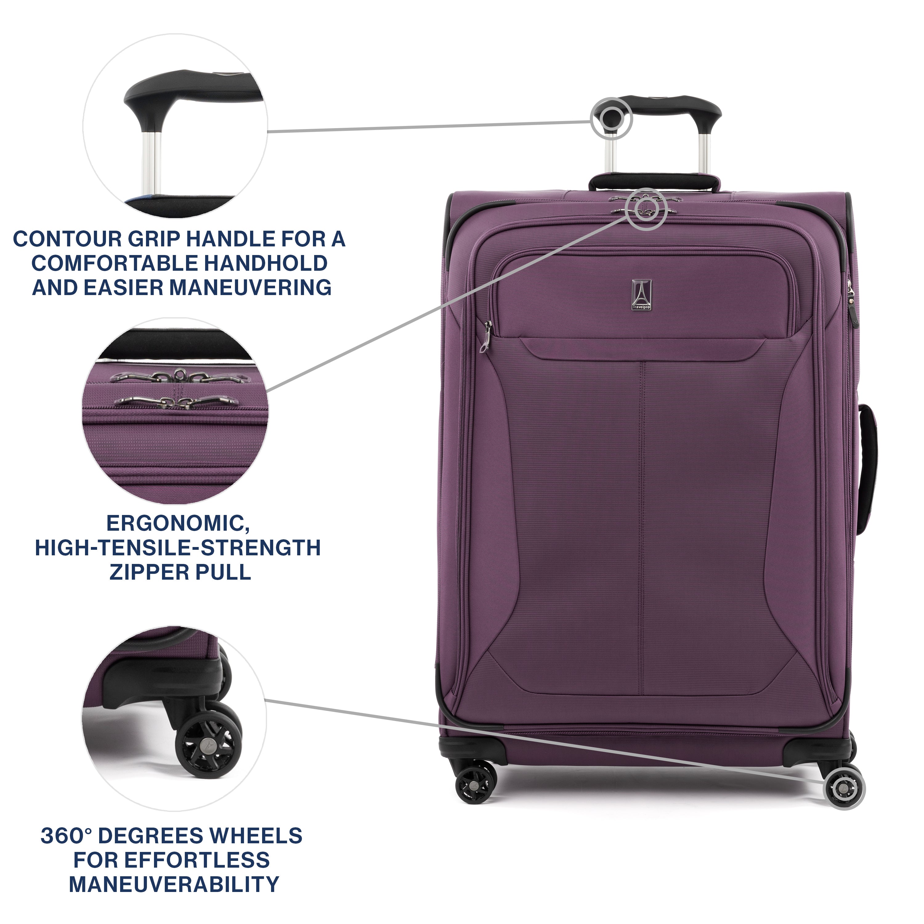 Travelpro Tourlite Softside Expandable Luggage with 4 Spinner Wheels, Lightweight Suitcase, Men and Women ( Deep Purple , Checked-Large 29-Inch ) Deep Purple Checked Large 29 Inch U1