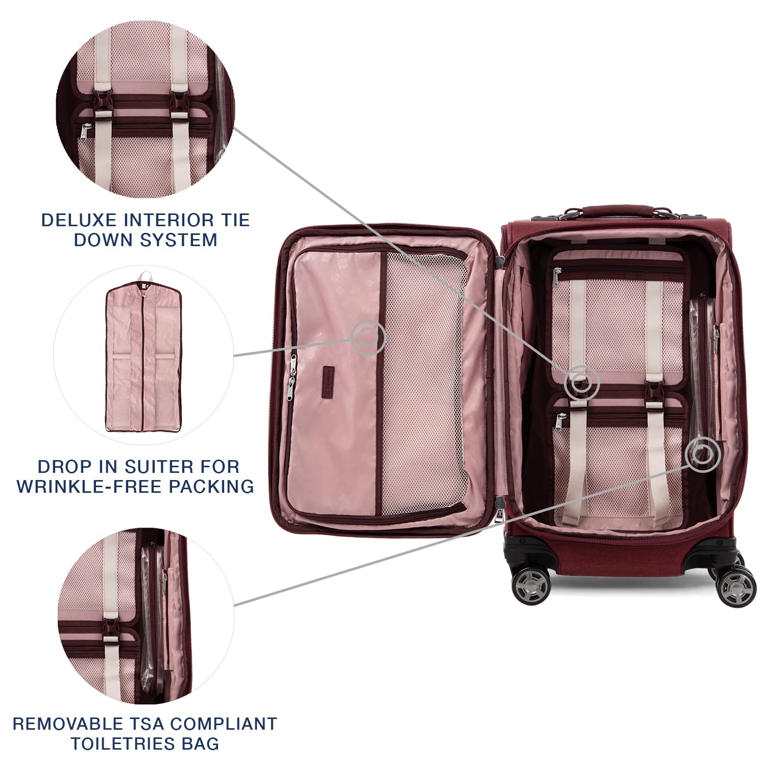 Travelpro Platinum Elite Softside Expandable Checked Luggage, 8 Wheel Spinner Large Suitcase, TSA Lock, Men and Women ( Bordeaux Red , Carry-On 21-Inch ) Bordeaux Red Carry On 21 Inch U6