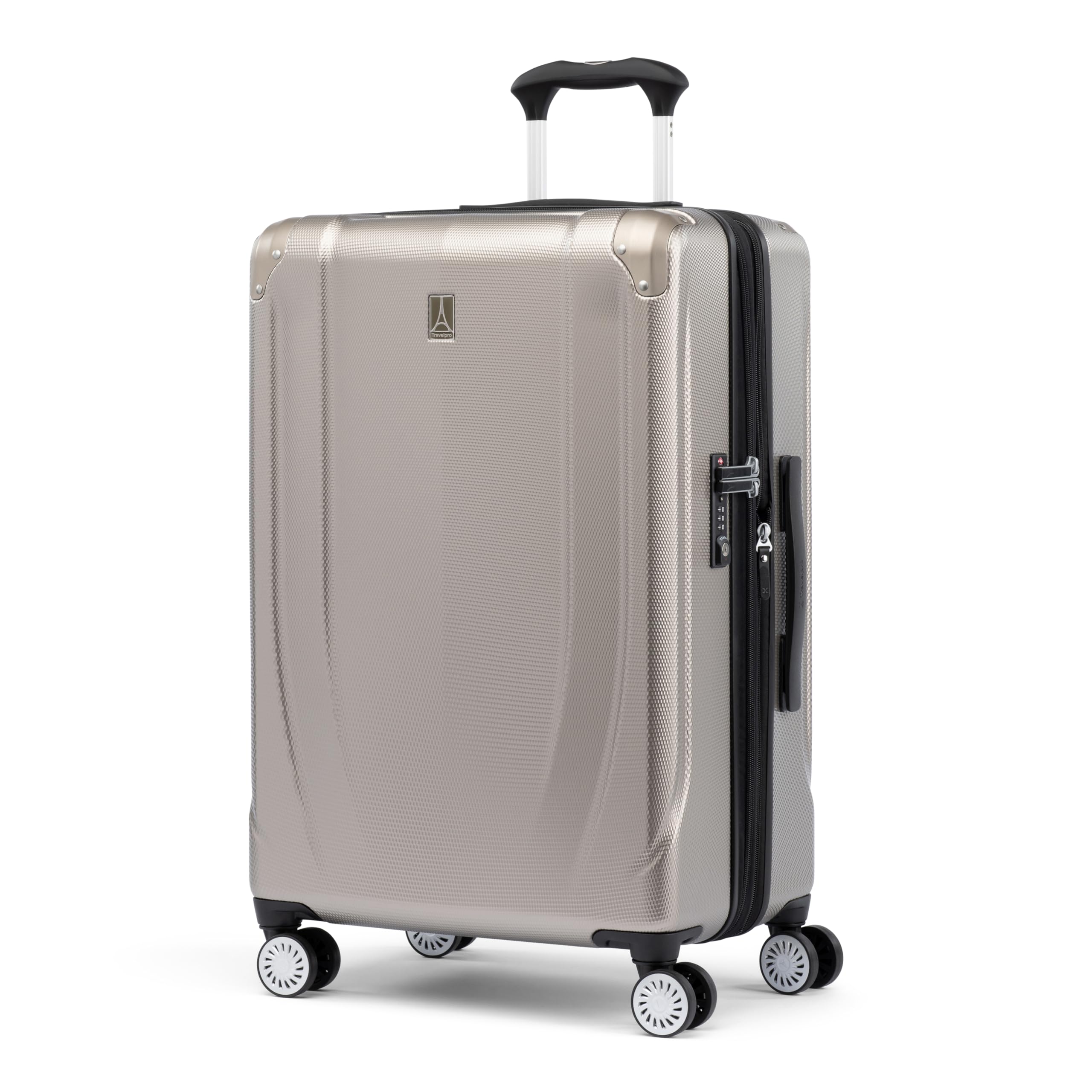 Travelpro Pathways 3 Hardside Expandable Luggage, 8 Spinner Wheels, Lightweight Hard Shell Suitcase ( Champagne , Checked Medium 25 Inch ) Champagne Checked Medium 25 Inch U5