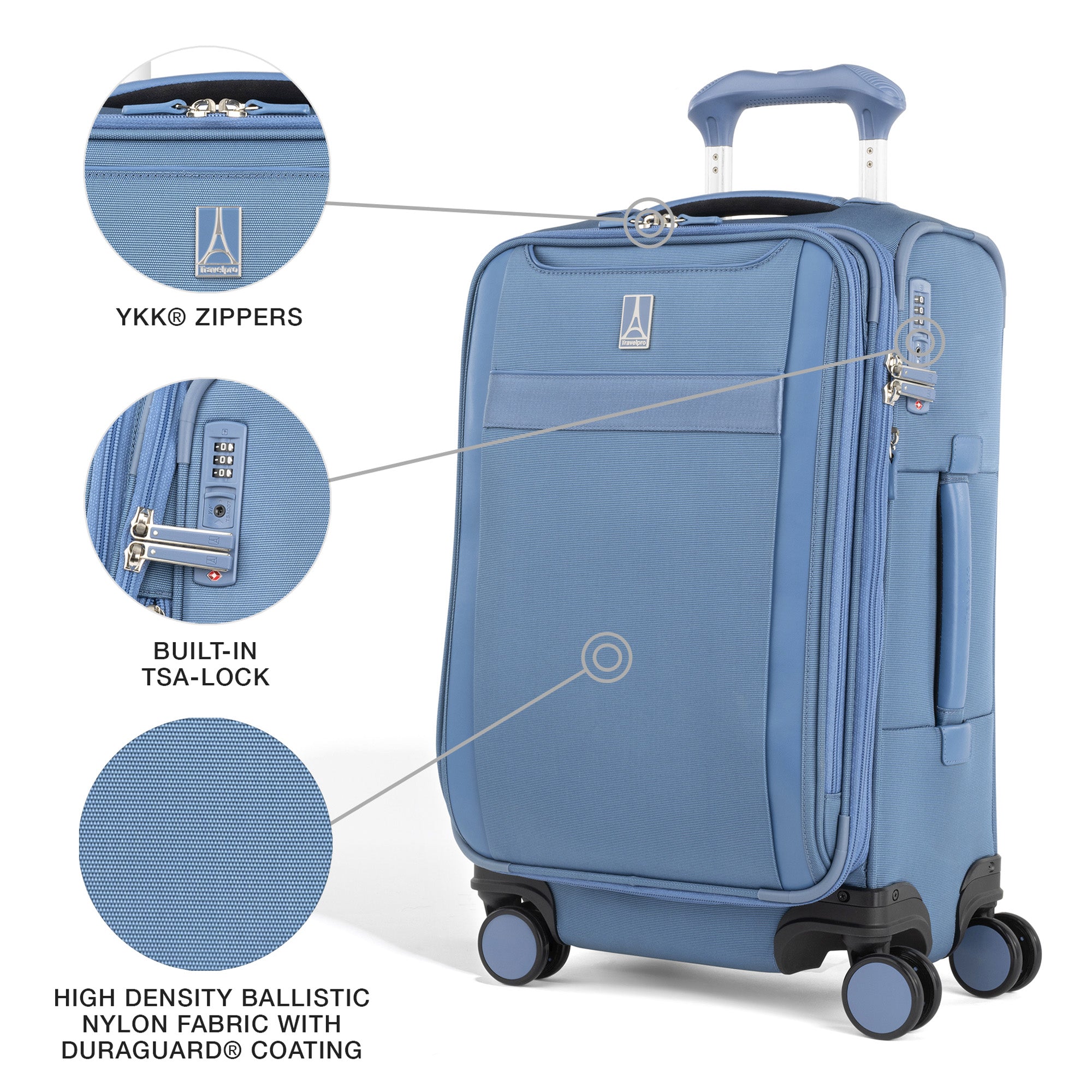 Travelpro VersaPack+ Lightweight Softside Expandable Carry on Luggage, 8 Spinner, TSA Lock, Carry On 21-Inch ( Elemental Blue , Carry On ) Elemental Blue Carry On U1