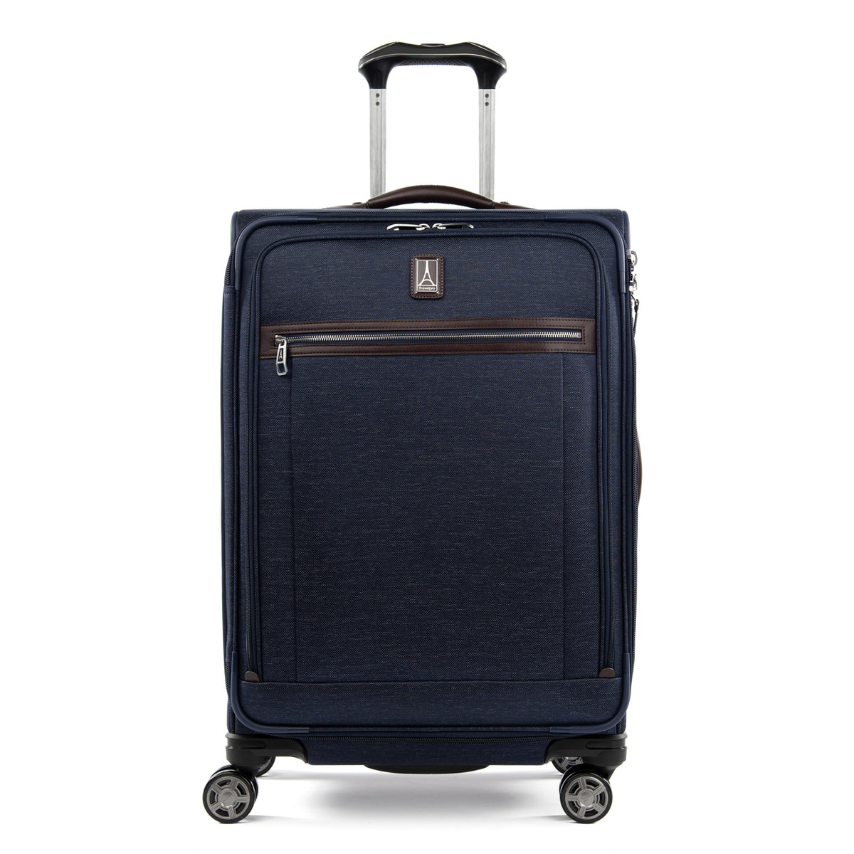 Travelpro Platinum Elite Softside Expandable Luggage, 8 Wheel Spinner Suitcase, USB Port, Suiter, Men and Women True Navy Checked Medium 25 Inch U2