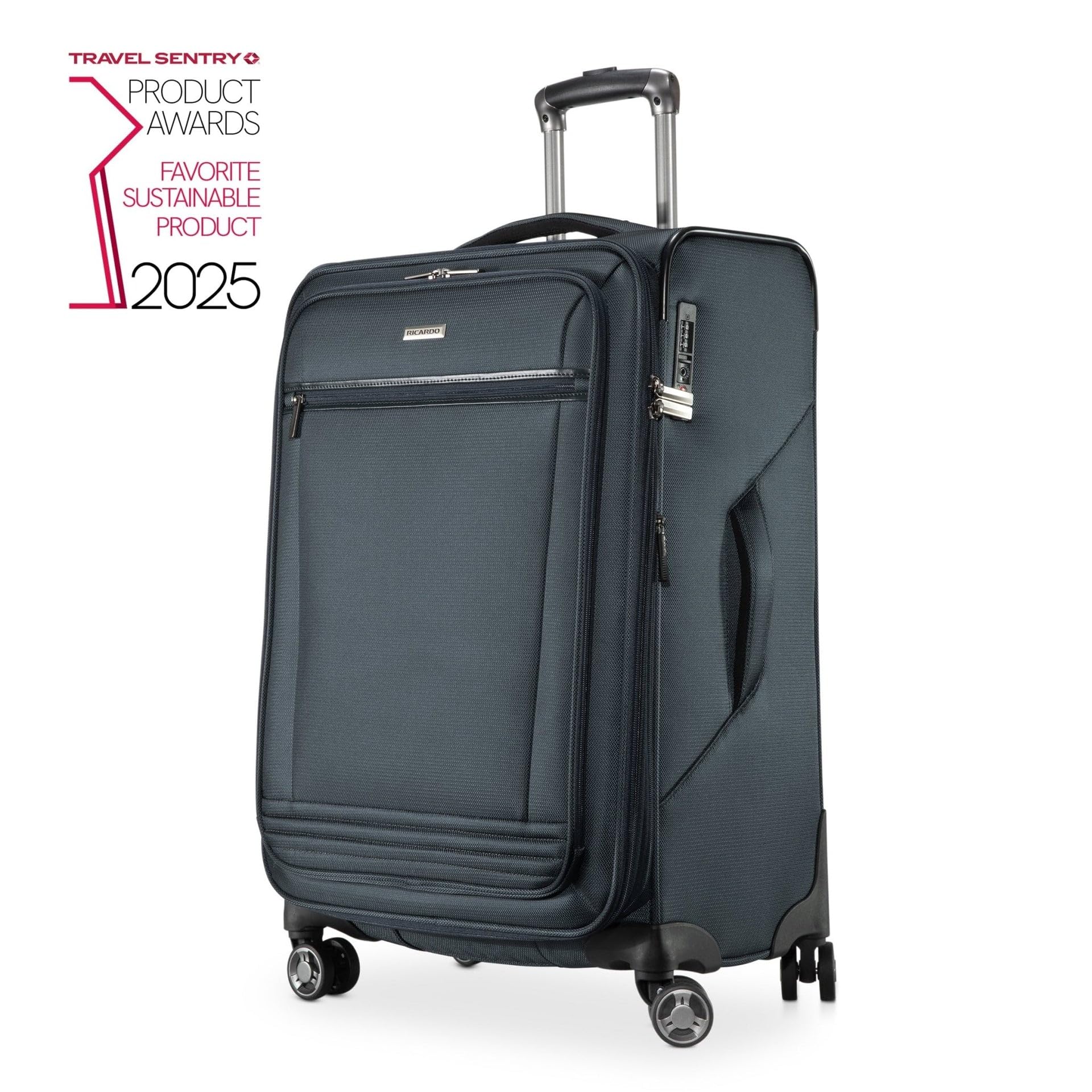 Ricardo Beverly Hills Avalon Softside Luggage Made with Sustainable 100% Recycled PET (rPET), Lightweight, Eco-Friendly Travel, Expandable, Dual Spinner Wheels ( Storm Blue , 24-inch ) Storm Blue 24 Inch U1