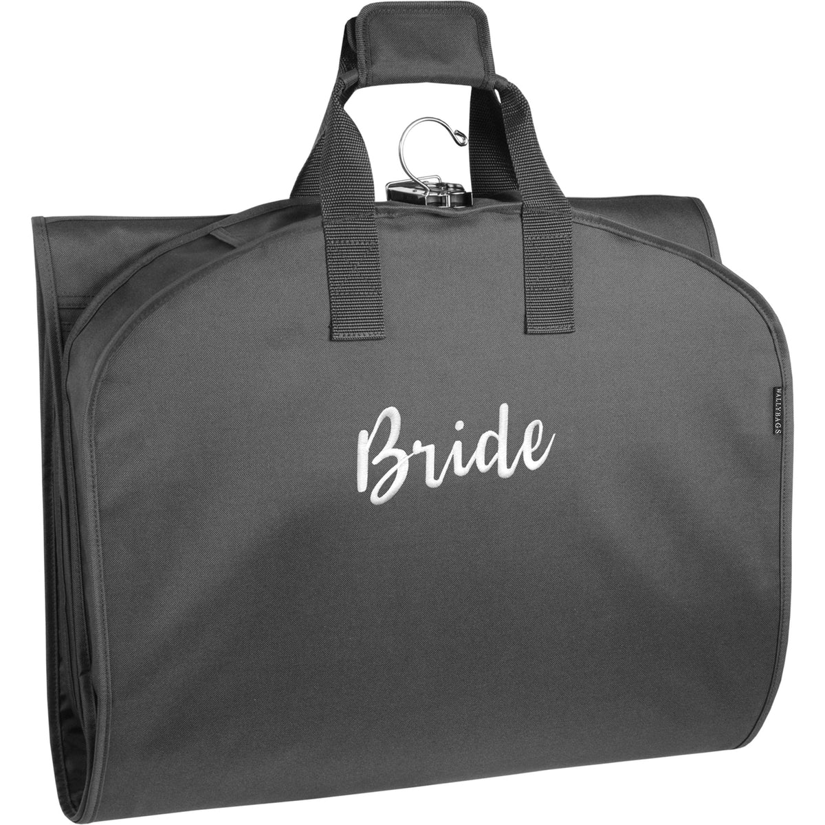 WallyBags Garment Bag 60-Inch Premium Tri-Fold Travel Exterior Pocket ( Black - B1, Bride embroidery , 60-inch ) Black - B1, Bride embroidery 60 Inch U5