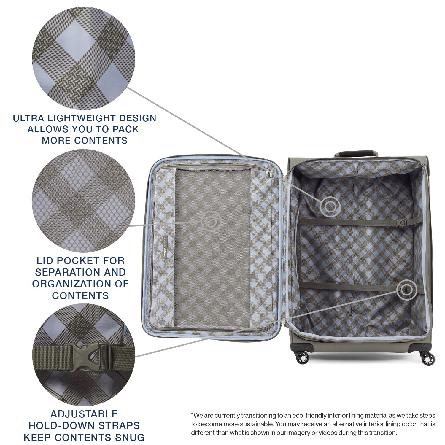 Travelpro Maxlite 5 Softside Expandable Luggage with 4 Spinner Wheels, Lightweight Suitcase, Men and Women Slate Green Checked Large 29 Inch U7