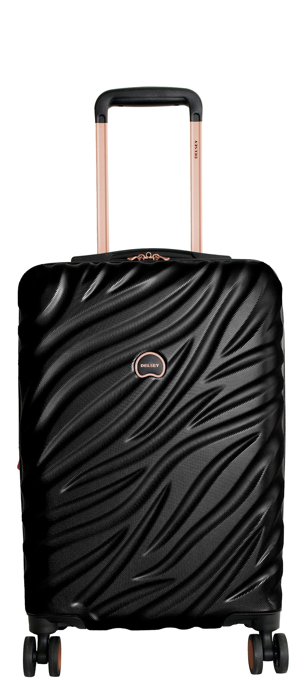 Delsey Alexis Lightweight Luggage Set 3 Piece, Double Wheel Hardshell Suitcases, Expandable Spinner Suitcase with TSA Lock and Carry On to Delsey Alexis Lightweight Luggage, Double Wheel Hardshell Suitcases, Expandable S - Black/Rose Gold/Carry-On 21-Inch