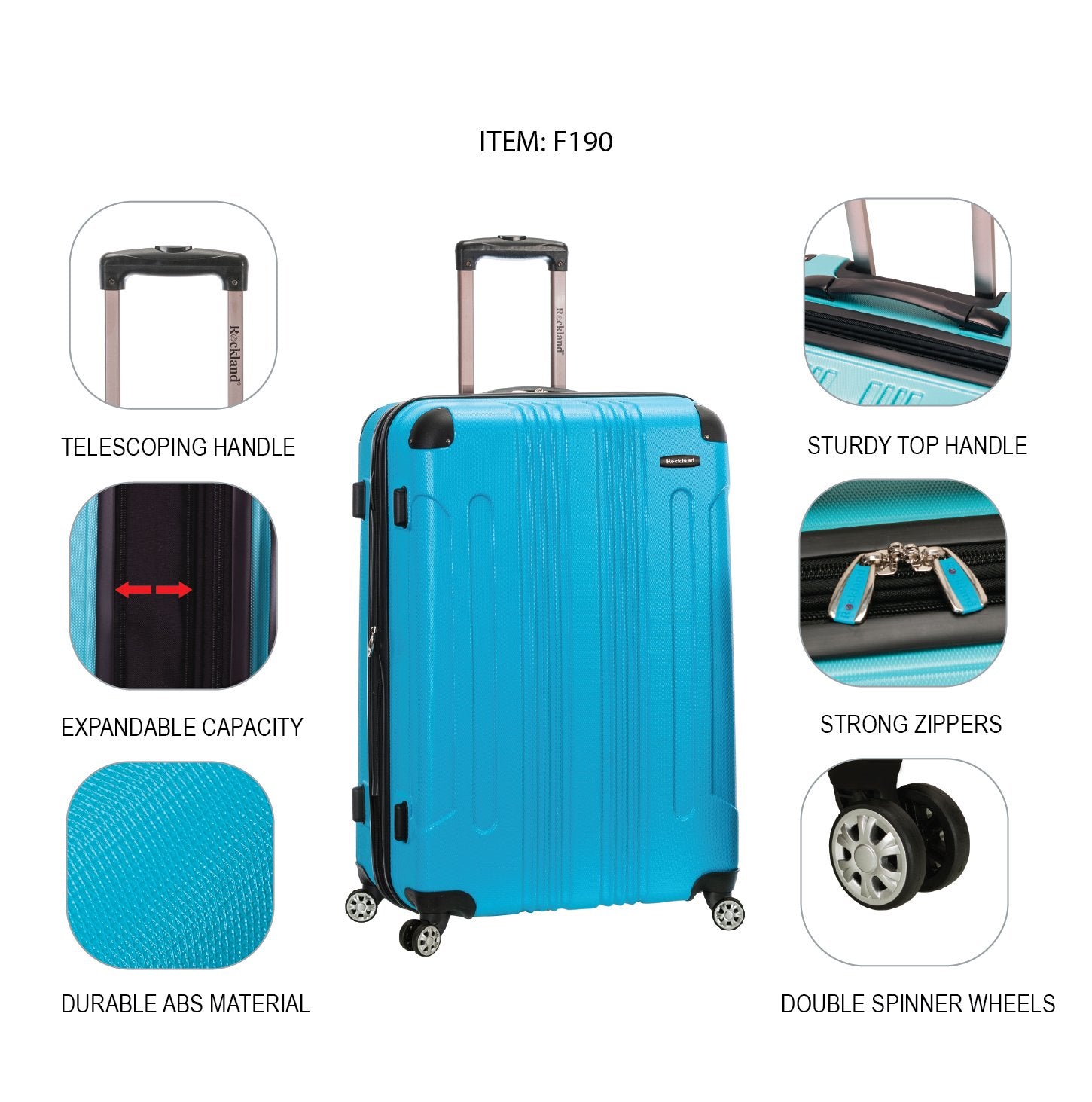 Rockland London Hardside Spinner Wheel Luggage, Turquoise, 3-Piece Set (20/24/28) U1