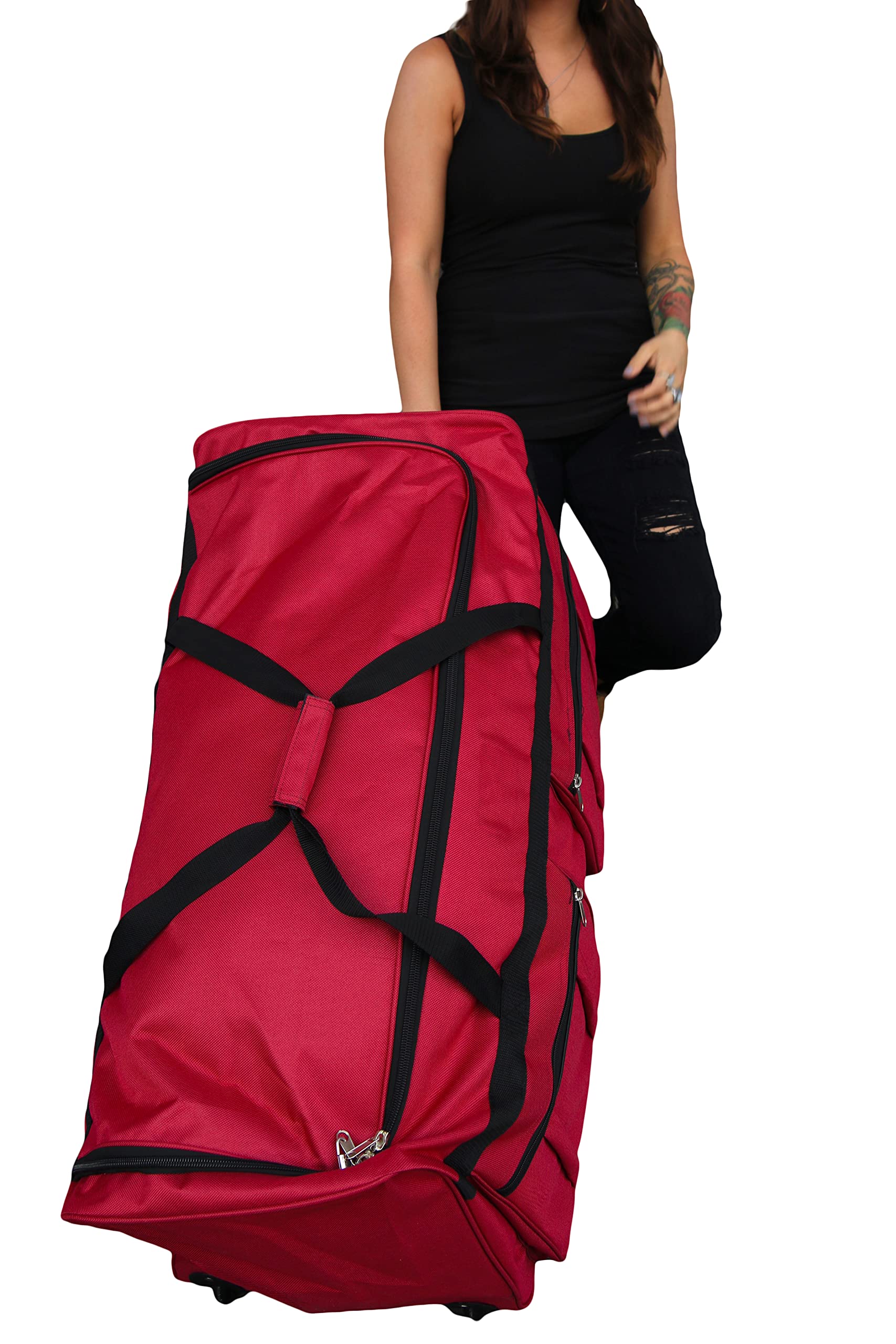 Gothamite 36-inch Rolling Duffle Bag with Wheels, Luggage Bag, Hockey Bag, XL Duffle Bag With Rollers, Heavy Duty (Fuchsia) U1