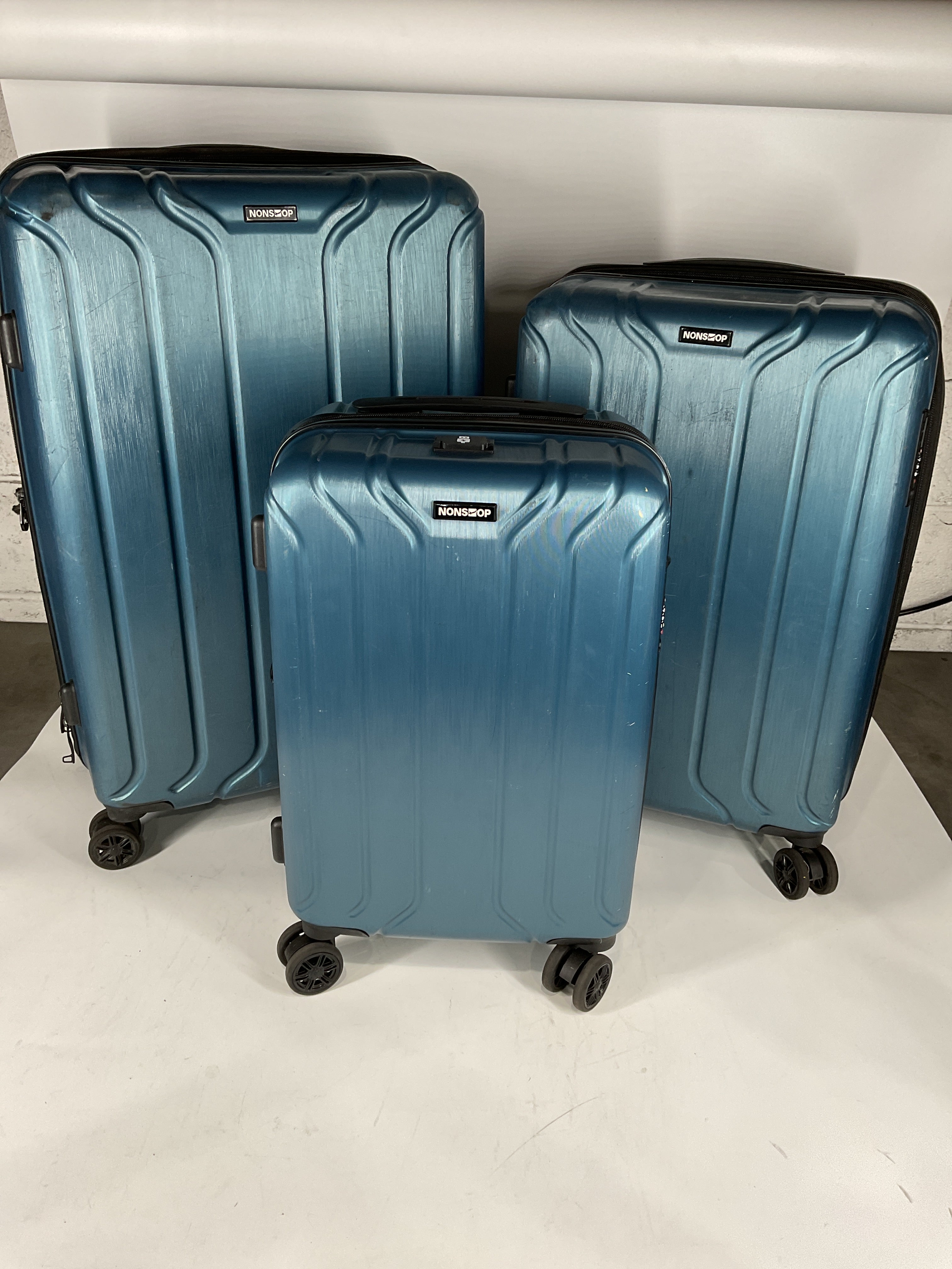 NONSTOP NEW YORK Luggage Expandable Spinner Wheels hard side shell Travel Suitcase Set 3 Piece Lightweight, TSA Lock, Double USB Port + 2 packing cubes - Teal/3-Piece Set (20/24/28)